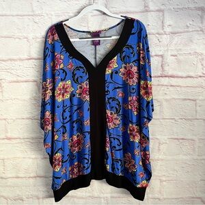 Beverly Drive Women's Top Plus 3X Draped Sleeves Colorful Floral Stretch